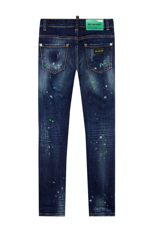 BLUE DISTRESSED NEON GREE | DENIM