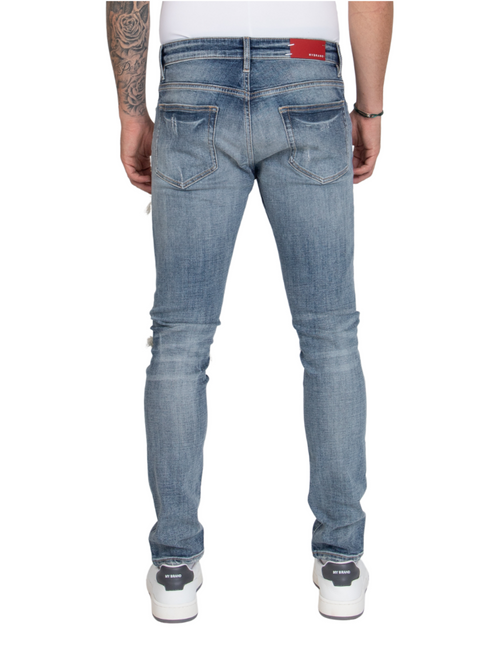 RED RIPPED BIKER JEANS, RED LABEL | DENIM