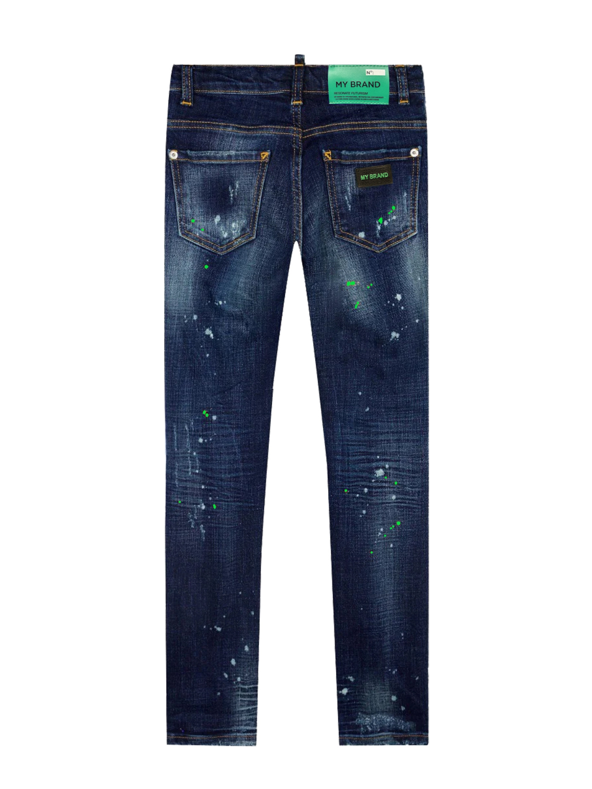 BLUE DISTRESSED NEON GREE | DENIM